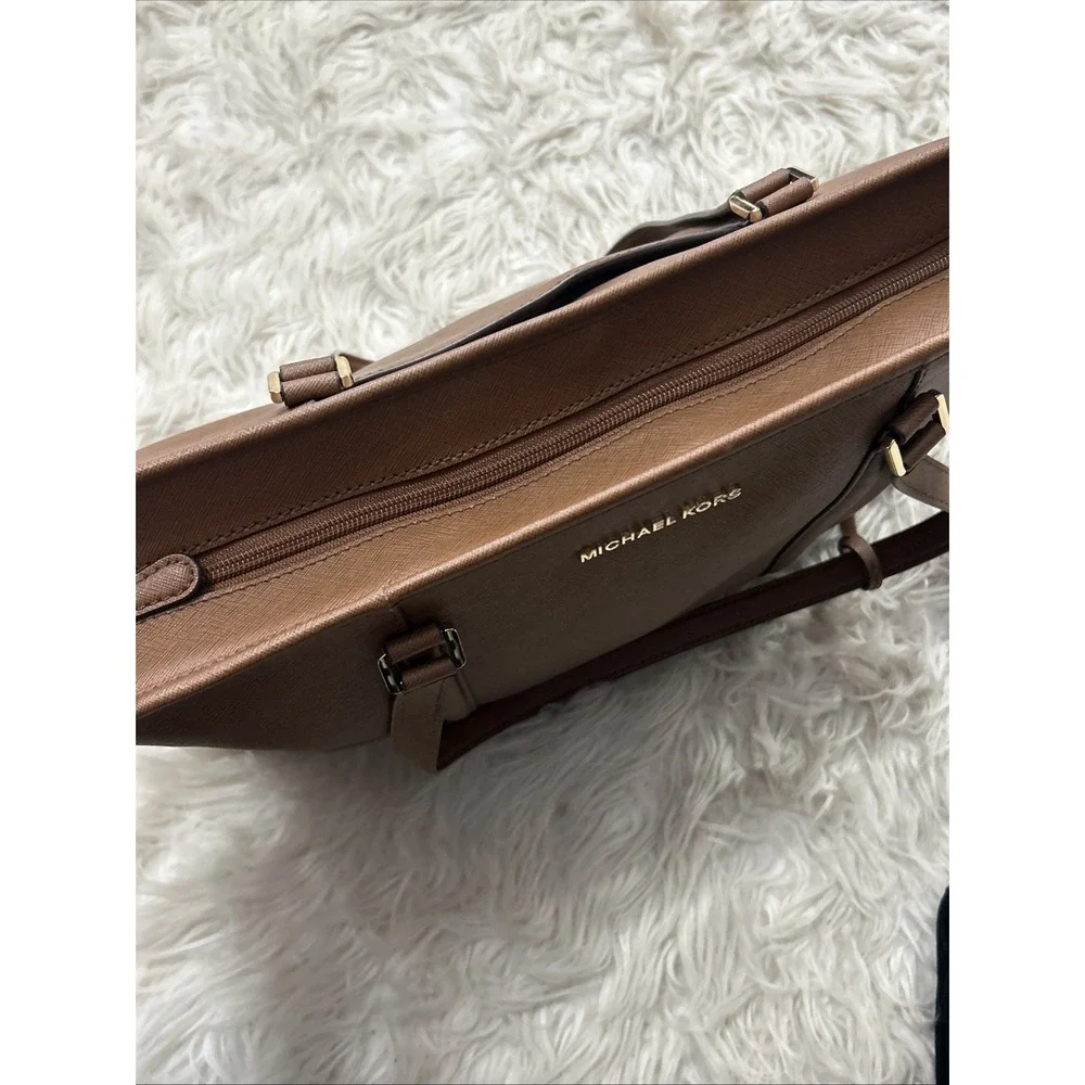 Michael Kors Sady Large Multifunctional Top Zip Tote Brown Laptop Bag EUC